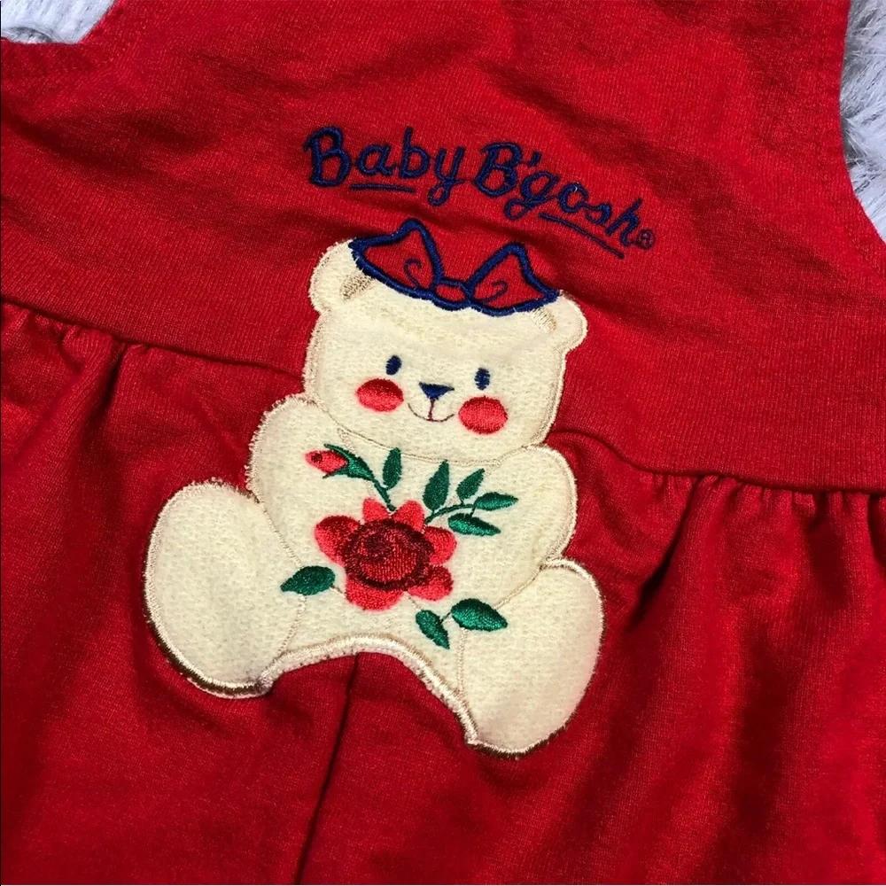 Vintage Baby Girls Oshkosh Bgosh Red Teddy Bear Jumpsuit Romper